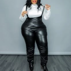 Curvaceous Boutique SALE Black Suspender Ruch Jumpsuit