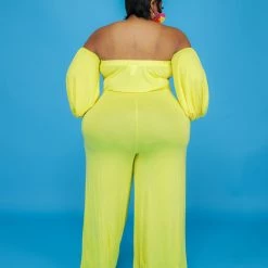 Curvaceous Boutique Yellow Tied Off Shoulder Jumpsuit SALE