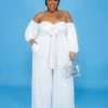 Curvaceous Boutique SALE White Tied Off Shoulder Jumpsuit