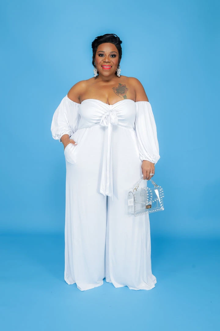 Curvaceous Boutique SALE White Tied Off Shoulder Jumpsuit 3 Curvaceous Boutique SALE White Tied Off Shoulder Jumpsuit