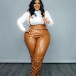 Curvaceous Boutique Camel Suspender Ruch Jumpsuit SALE