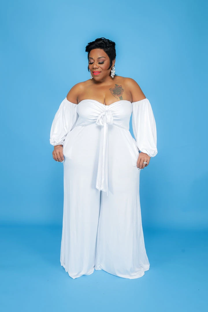 Curvaceous Boutique SALE White Tied Off Shoulder Jumpsuit 4 Curvaceous Boutique SALE White Tied Off Shoulder Jumpsuit