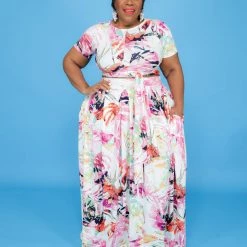 Curvaceous Boutique SETS Pink Perfectly Tied Skirt Set