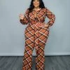 Curvaceous Boutique Brown Perfect In Plaid Jumpsuit JUMPSUITS
