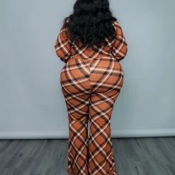 Curvaceous Boutique Brown Perfect In Plaid Jumpsuit JUMPSUITS