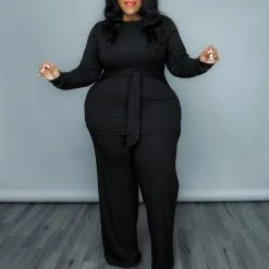 Curvaceous Boutique Black Rhoda Rib Pant Set