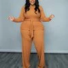Curvaceous Boutique Camel Rhoda Rib Pant Set SETS 1 Curvaceous Boutique Camel Rhoda Rib Pant Set SETS