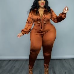Curvaceous Boutique Brown Sexy In Satin Set
