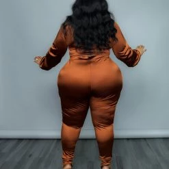 Curvaceous Boutique Brown Sexy In Satin Set