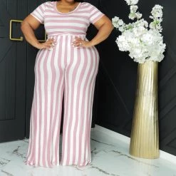 Curvaceous Boutique NEW Pink Pin Stripe Flare Jumpsuit