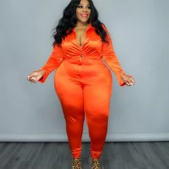 Curvaceous Boutique SALE Orange Satin Bodysuit Set