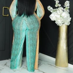 Curvaceous Boutique NEW Teal Jolene Golden Streaks Jumpsuit