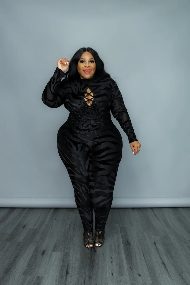 Curvaceous Boutique JUMPSUITS Black Just A Hint Lace-Up Catsuit 4 Curvaceous Boutique JUMPSUITS Black Just A Hint Lace-Up Catsuit