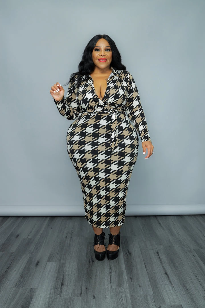 Curvaceous Boutique DRESSES Tan Pixel Print Dress 4 Curvaceous Boutique DRESSES Tan Pixel Print Dress