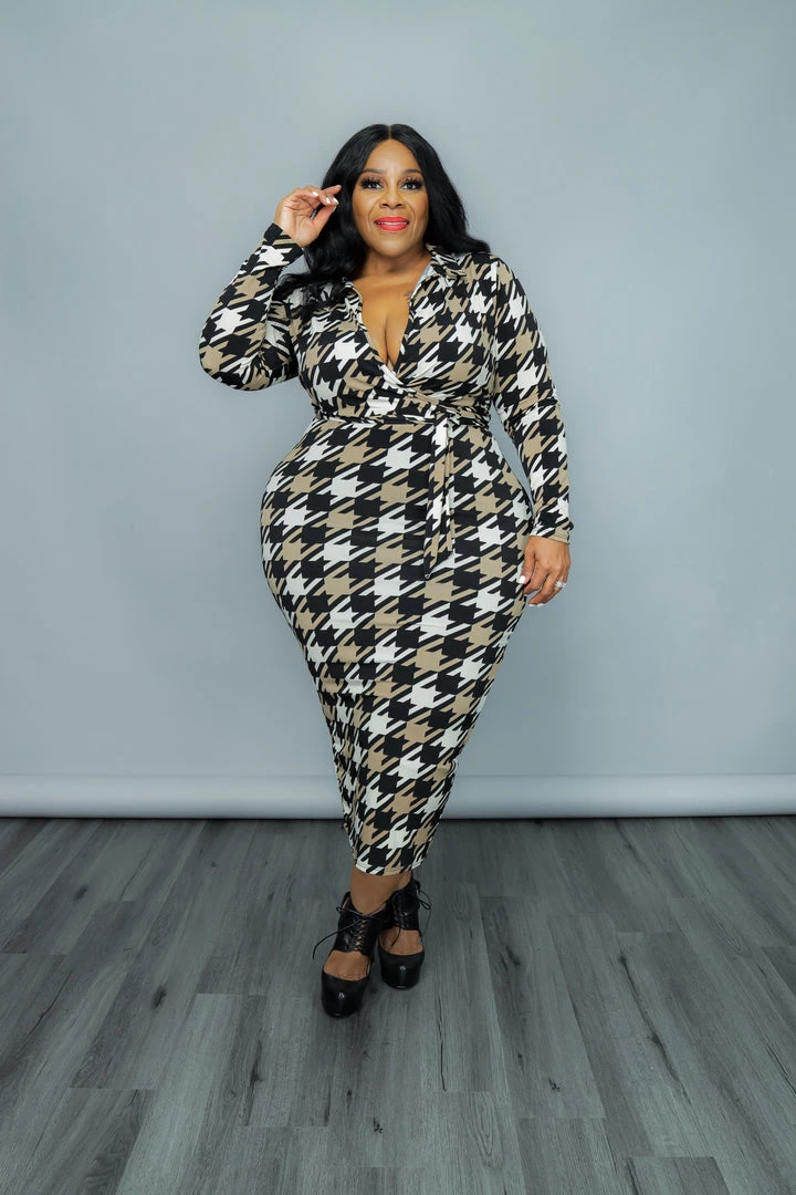 Curvaceous Boutique DRESSES Tan Pixel Print Dress 3 Curvaceous Boutique DRESSES Tan Pixel Print Dress