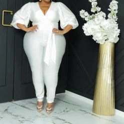 Curvaceous Boutique Off White Balloon Sleeves Jumpsuit