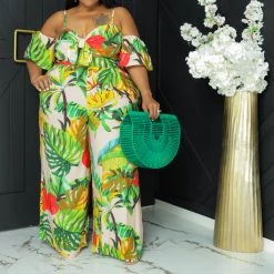 Curvaceous Boutique NEW Get Tropical Leaf Pant Set