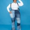 Curvaceous Boutique Blue Patchwork Denim Suspenders