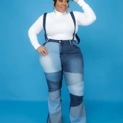 Curvaceous Boutique Blue Patchwork Denim Suspenders