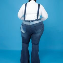 Curvaceous Boutique Blue Patchwork Denim Suspenders