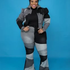 Curvaceous Boutique Black Patchwork Crop Jacket