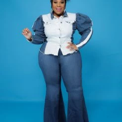 Curvaceous Boutique Medium Blue Plain Bell Bottom Jeans