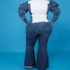 Curvaceous Boutique Medium Blue Plain Bell Bottom Jeans
