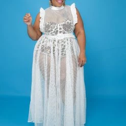 Curvaceous Boutique White Netted In Leopard Maxi Dress DRESSES
