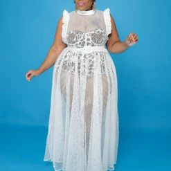 Curvaceous Boutique White Netted In Leopard Maxi Dress DRESSES