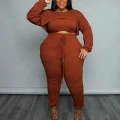 Curvaceous Boutique SETS Cognac Safety Knit Set