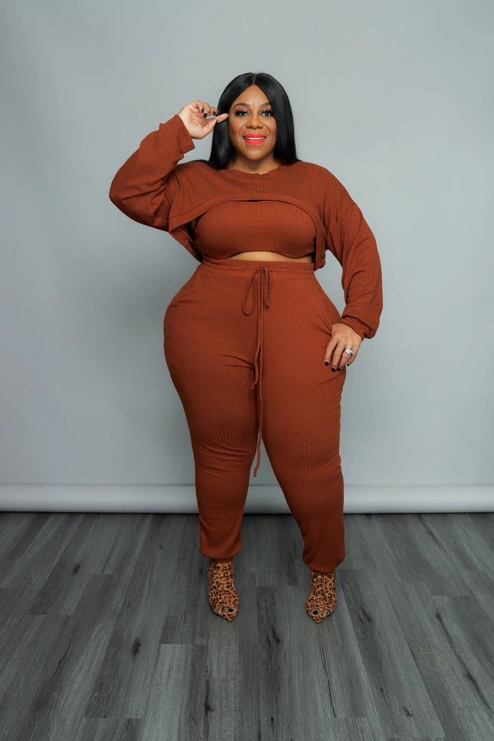 Curvaceous Boutique SETS Cognac Safety Knit Set 3 Curvaceous Boutique SETS Cognac Safety Knit Set