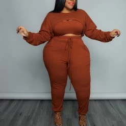 Curvaceous Boutique SETS Cognac Safety Knit Set