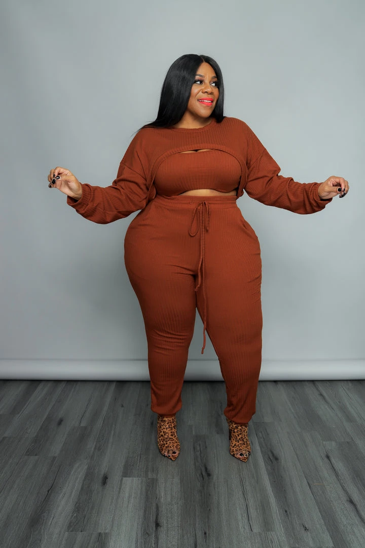 Curvaceous Boutique SETS Cognac Safety Knit Set 4 Curvaceous Boutique SETS Cognac Safety Knit Set