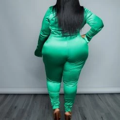 Curvaceous Boutique SETS GREEN SATIN BODYSUIT SET
