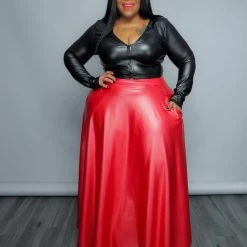 New Arrivals SKIRTS Red Faux Leather Maxi Skirt