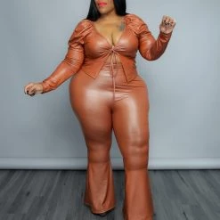 Curvaceous Boutique Camel Maya Faux Leather Pants