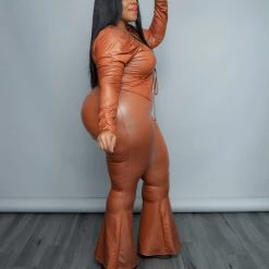 Curvaceous Boutique TOPS Camel Tie Faux Leather Top