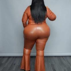 Curvaceous Boutique TOPS Camel Tie Faux Leather Top