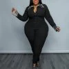 Curvaceous Boutique Black Plaid Cuff Catsuit JUMPSUITS