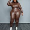 Curvaceous Boutique Chocolate Trimmed Out Catsuit SALE