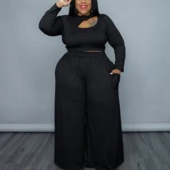 Curvaceous Boutique Black Victoria Wide-Leg Set SALE