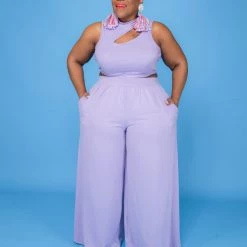 Curvaceous Boutique SETS Lavender Cut-Out Wide-Leg Set