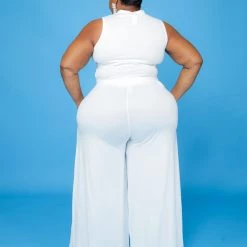 Curvaceous Boutique Ivory Cut-Out Wide-Leg Set SETS