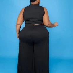 Curvaceous Boutique Black Cut-Out Wide-Leg Set SETS