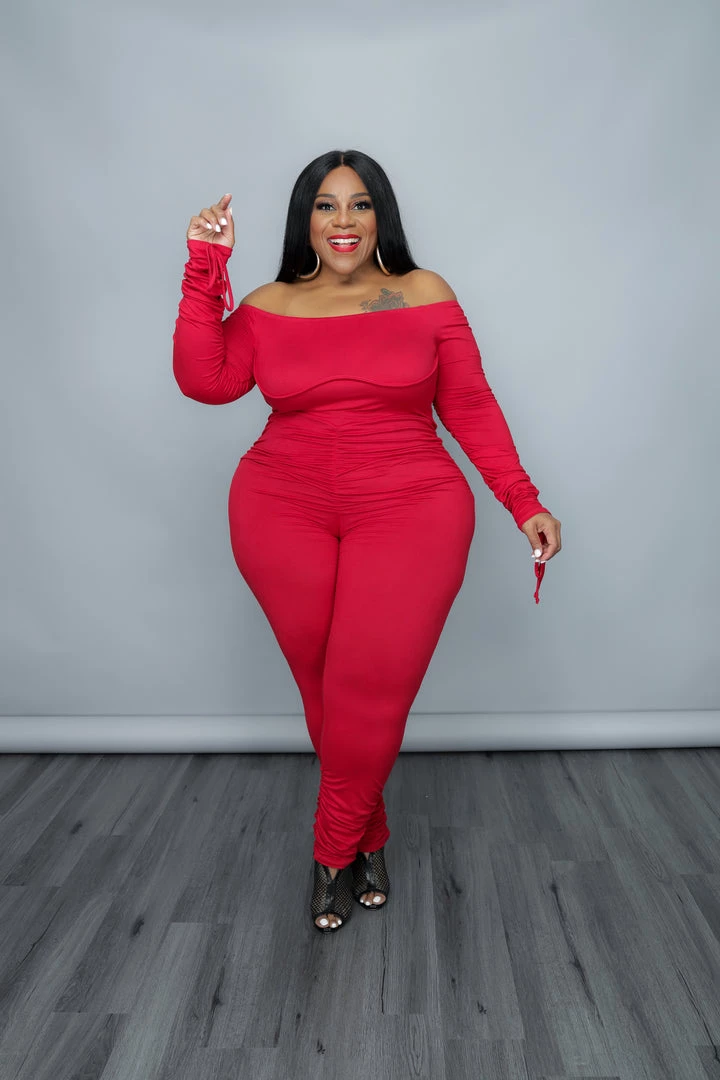 Curvaceous Boutique Red Ruche On Drawstring Catsuit JUMPSUITS 4 Curvaceous Boutique Red Ruche On Drawstring Catsuit JUMPSUITS
