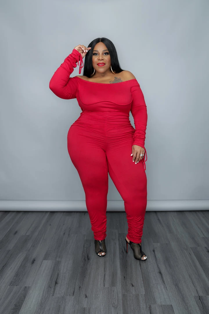 Curvaceous Boutique Red Ruche On Drawstring Catsuit JUMPSUITS 3 Curvaceous Boutique Red Ruche On Drawstring Catsuit JUMPSUITS