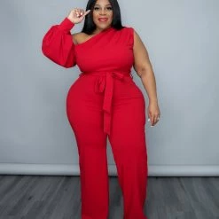 Curvaceous Boutique Red Cold Shoulder Jumpsuit JUMPSUITS