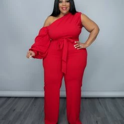 Curvaceous Boutique Red Cold Shoulder Jumpsuit JUMPSUITS