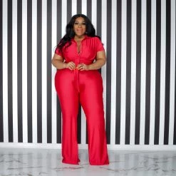 Curvaceous Boutique NEW Red Thommy Flare Jumpsuit