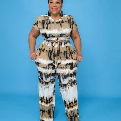 Curvaceous Boutique SETS Mocha Brush Stroke Pant Set